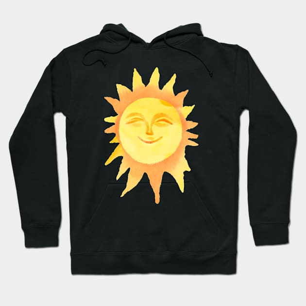 Cute Watercolor Smiling Sun Hoodie by FarmOfCuties